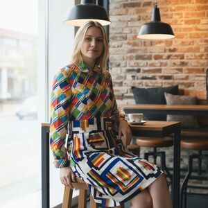 Colorful Vintage 1960s Rainbow Pattern Dress